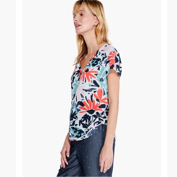 Nic + Zoe Tropical Patchwork Top in Aqua Multi Size XS - Picture 2 of 15